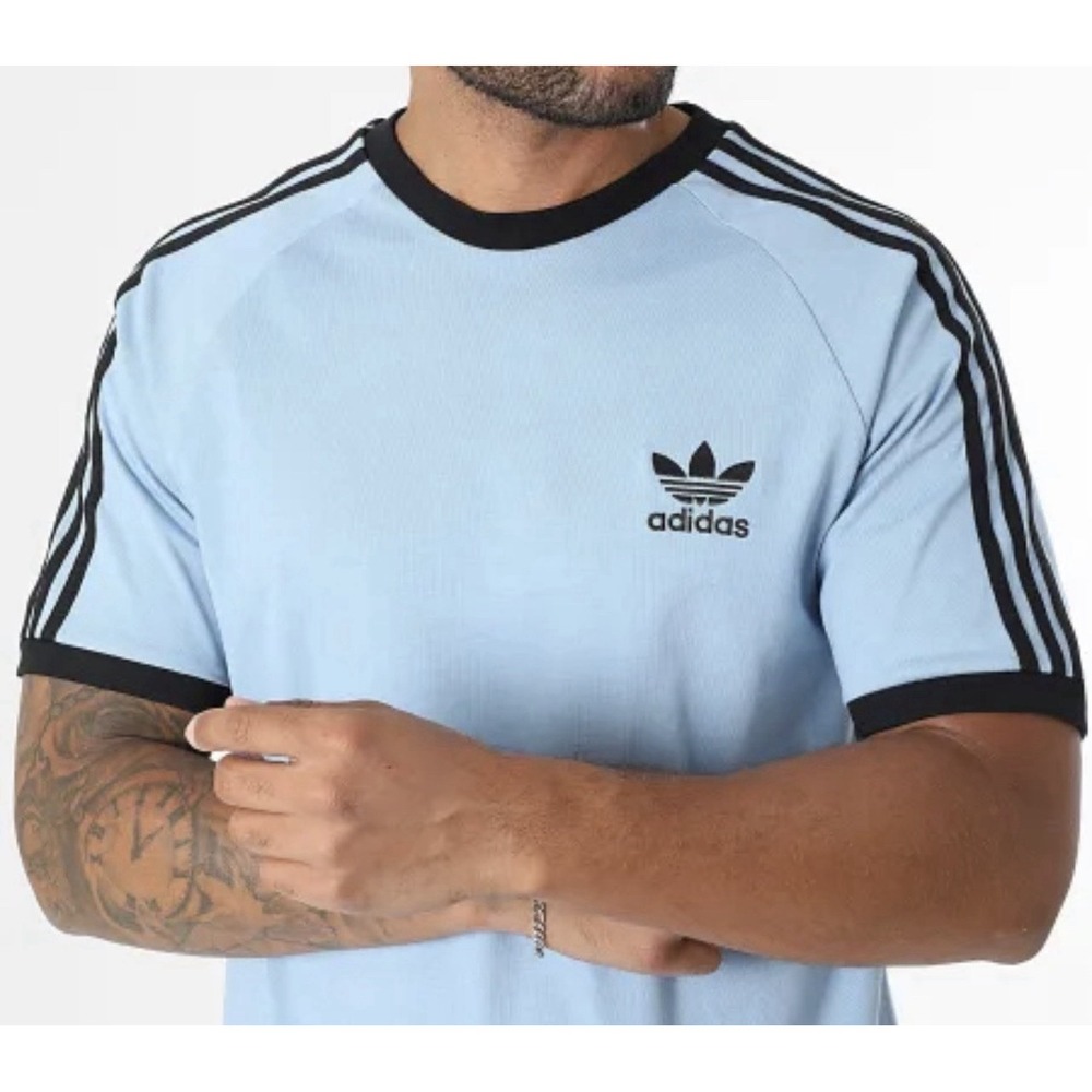 Adidas Men's Originals Adicolor 3 Stripes T‎ shirt Large Ash Blue/ Black Cotton